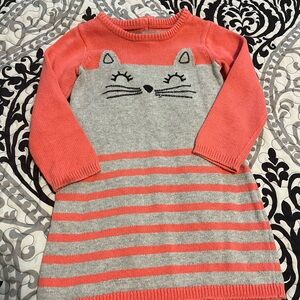 Gymboree Coral and Gray Cat Sweater Dress